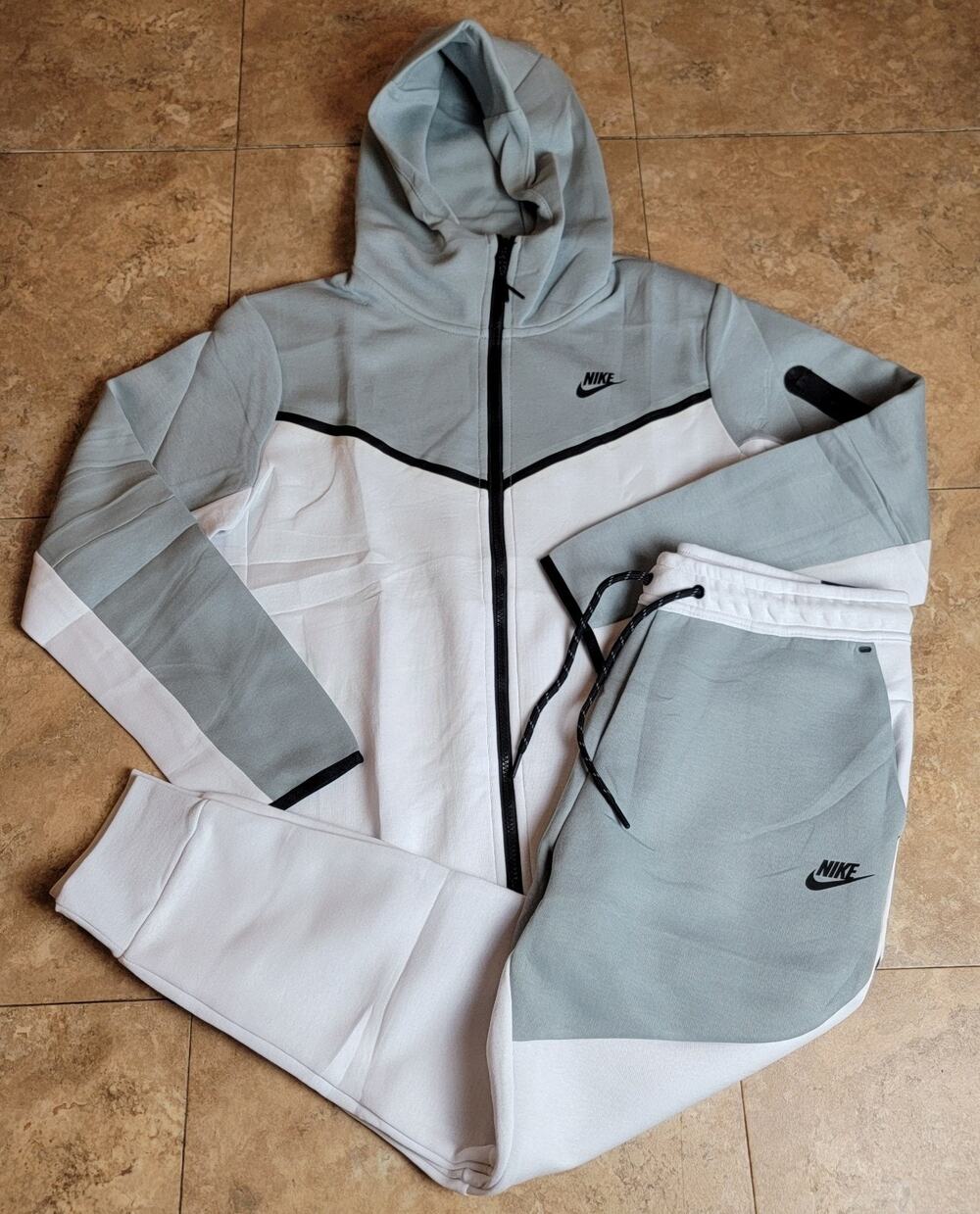 Men Sz L Hoodie Sweatsuit White Gray Logo Designer Colorblock Streetwear Outfit
